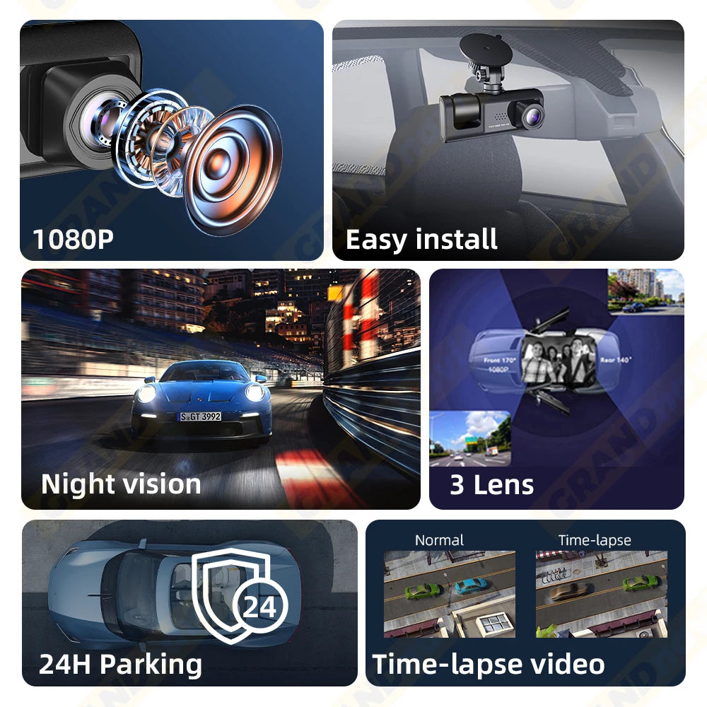 Dash Cam for Cars WIFI APP Car DVR 3 Channel Front Camera Video Recorder Rear View Camera for Vehicle Black Box Car Assecories