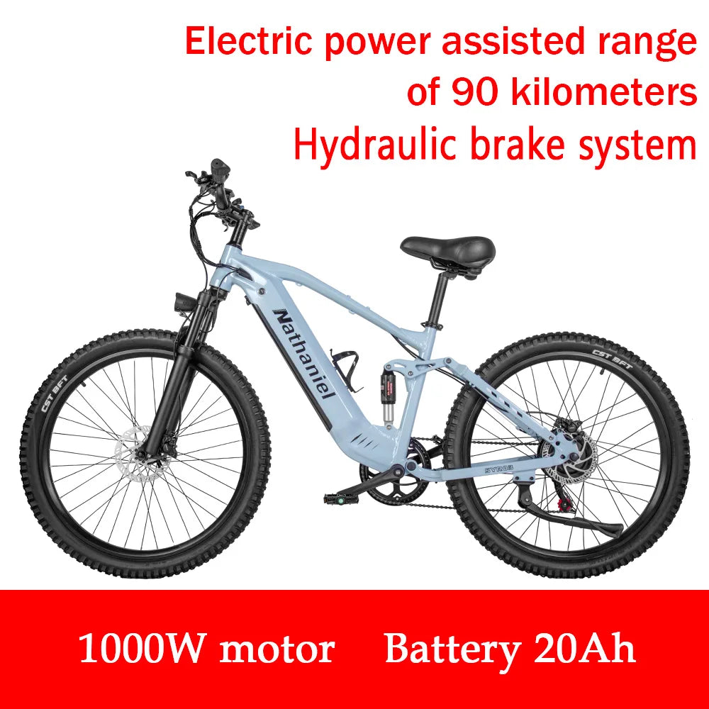 Nathaniel SYR03 Electric Bike 27.5' 1000W Adult Electric Assisted Bike 48V 20Ah Large Capacity Detachable Lithium Batteries Ebik