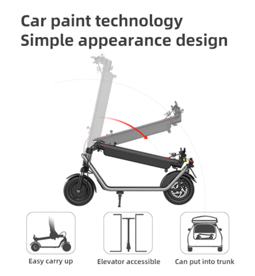 Stay on the go with this foldable 10-inch e-scooter for adults. With powerful electric features and a kick scooter design, this efficient and versatile mode of transportation is ideal for daily commutes and urban travel.