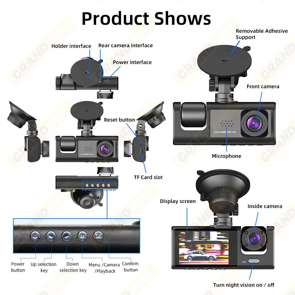 Dash Cam for Cars WIFI APP Car DVR 3 Channel Front Camera Video Recorder Rear View Camera for Vehicle Black Box Car Assecories