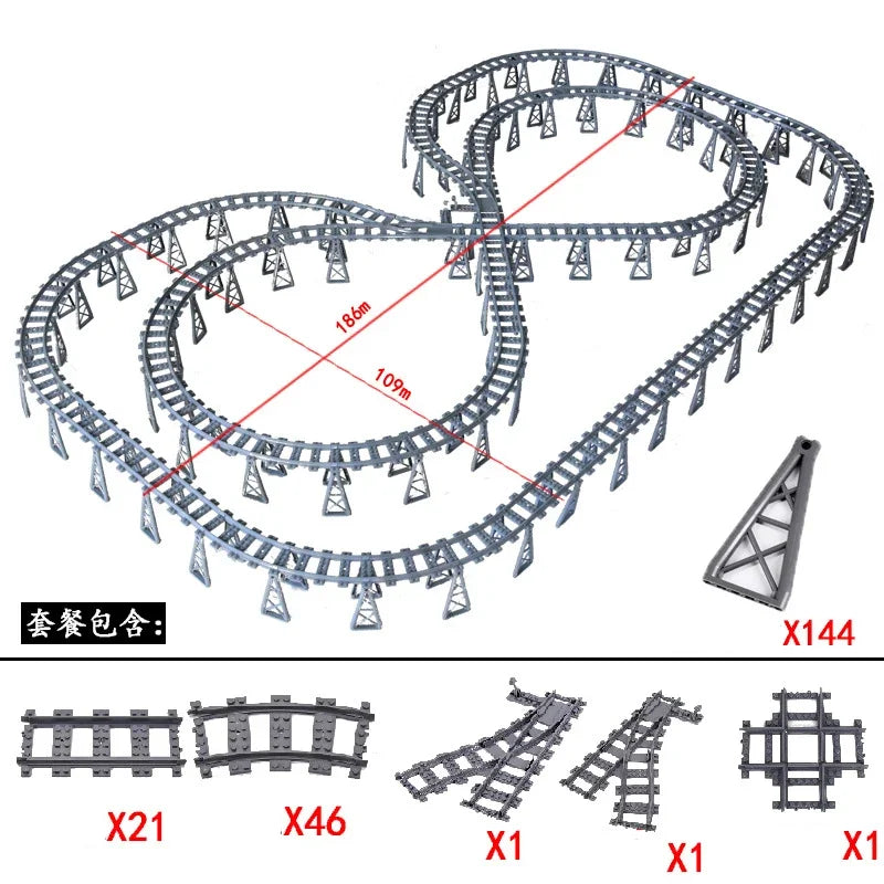 DIY Train Track Combination MOC Railroad Bridge Building Blocks Cross Track Bricks Toys Rail Car Scene Compatible With LEGO