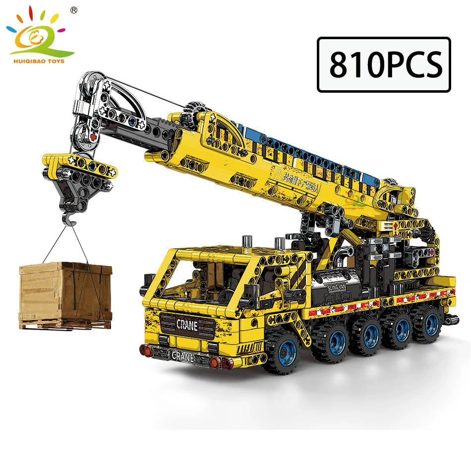 HUIQIBAO Moc Engineering Truck model Building Block Excavator Crane Car City Construction Tech Brick Set For Children Kids Gift