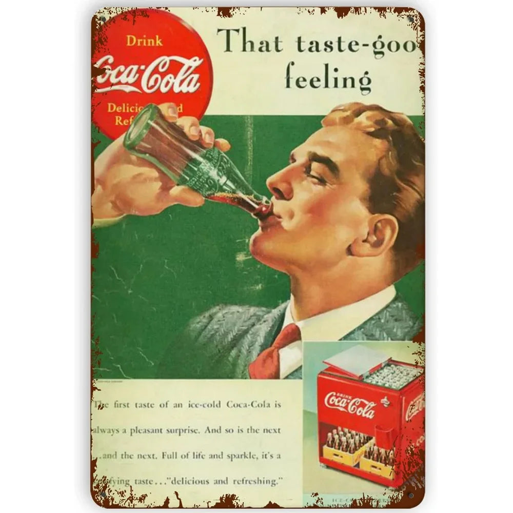 Retro "Vintage Soda & Pin-Up" Tin Sign,Old-School Advertising Wall Art,Decor for Man Cave,Bistro & Kitchen, Gift for Retro Fans.