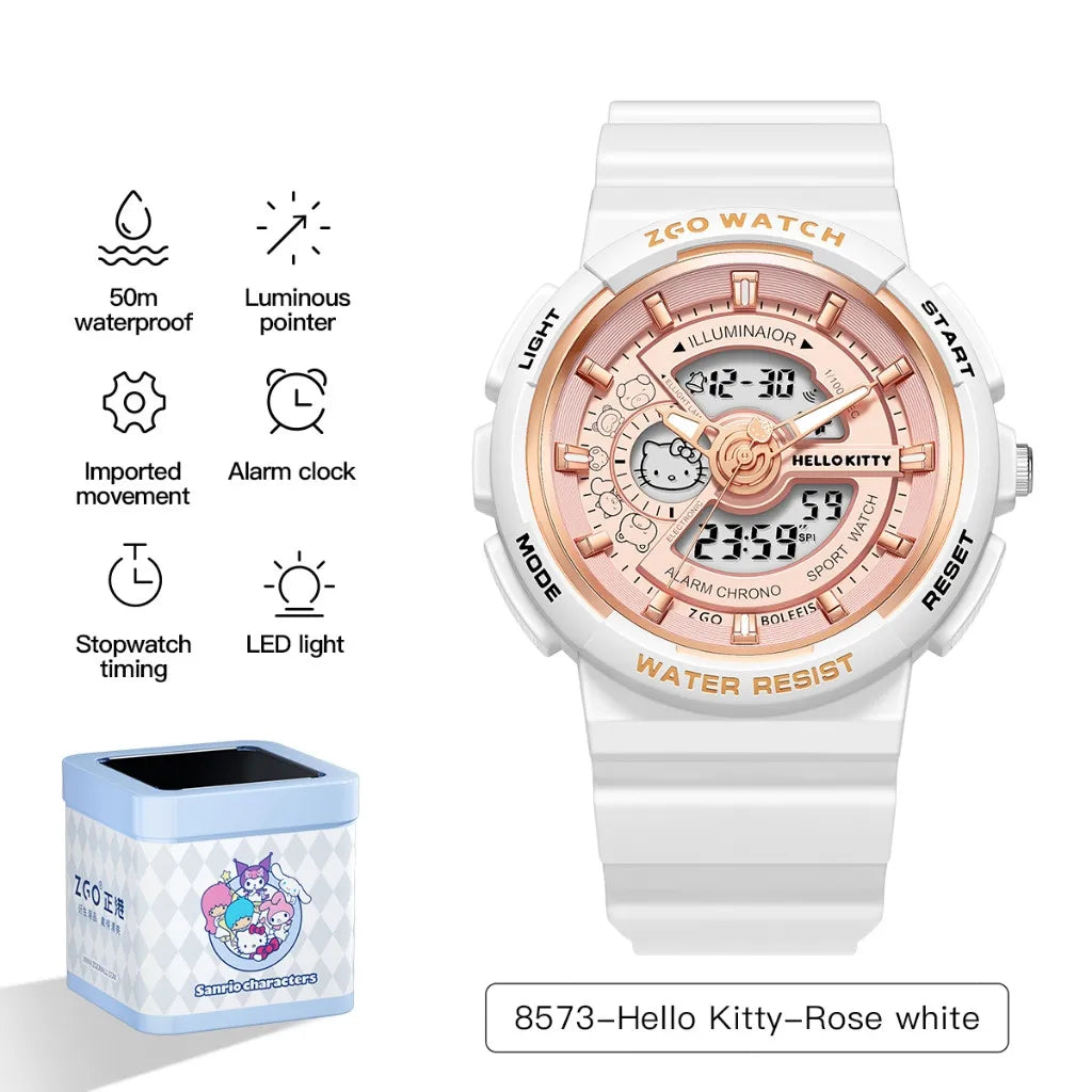 ZGO Sanrio Hello Kitty ladies' digital watch multi-functional dual-display waterproof sports watch for students gift 8573