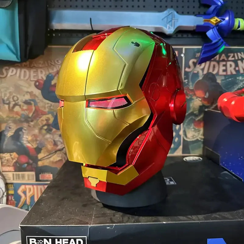 Iron Man MK5 MK45 Electronic Helmet Voice Controlled with Jarvis AI Automatic Faceplate Deformation LED Light Up Collectible fan