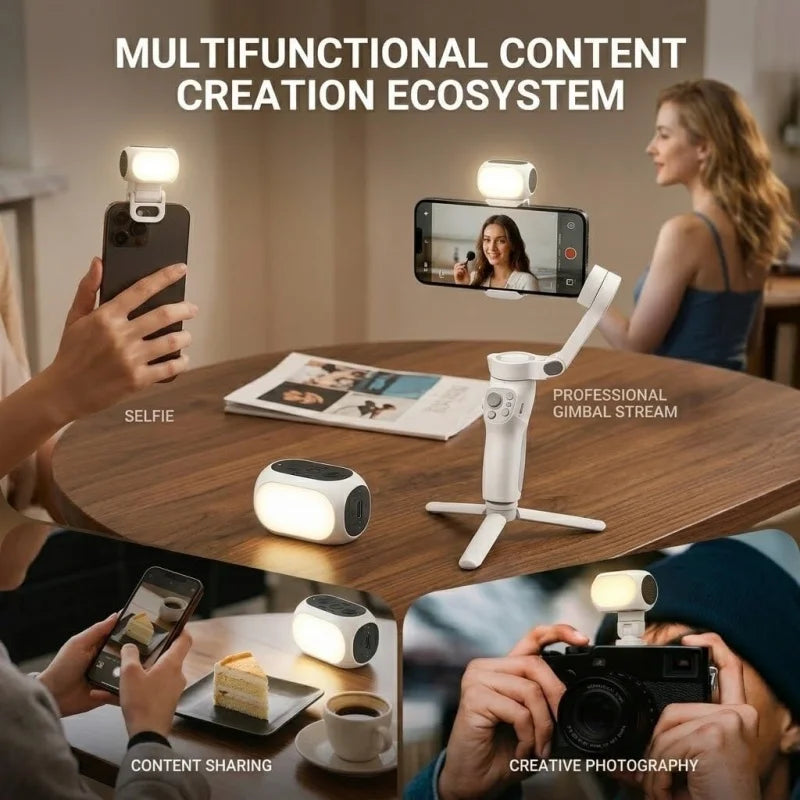 Magnetic Mini Fill Light with Phone Clip & Cold Shoe, Portable LED Video Light Compatible For DJI Osmo Mobile 6/SE Gimbal, Phone & DSLR Camera, Rechargeable Pocket Selfie Light for Vlogging