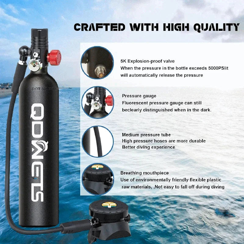 1L Scuba Diving Tank Professional Diving Equipment Underwater Breathing Scuba Tank Oxygen Cylinder 15-25 Minutes QDWETS