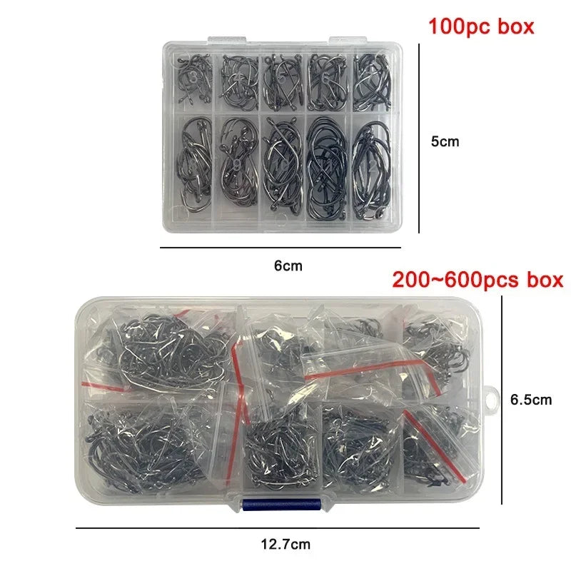 600/100Pcs Fishing Hooks Set Mixed Size High Carbon Steel Carp Rope Carp Fishhook Fishing Accessories Offset Circle Hook
