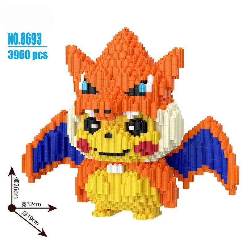 Pokemon Pikachu Building Blocks 45cm Light Up Heart Shape Bricks Toy Gift for Adults Kids Stress Relief