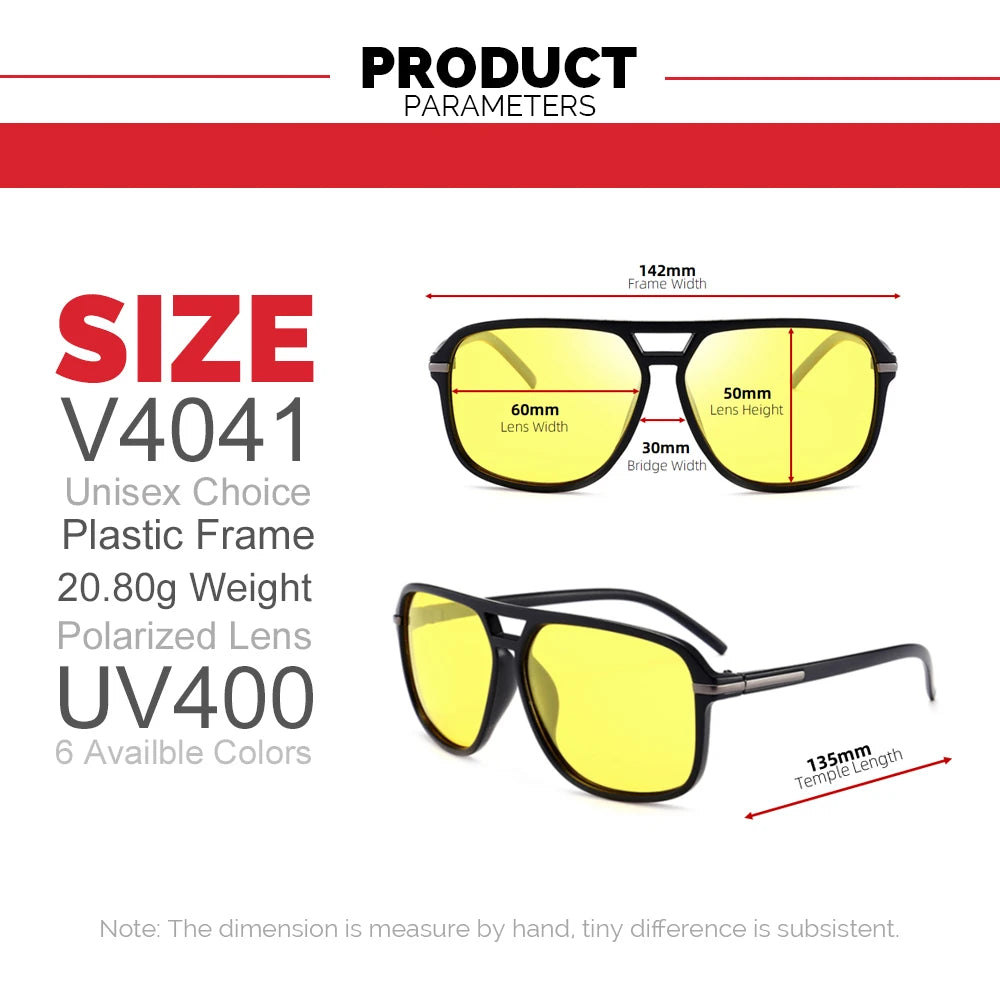 VIVIBEE Men Polarized Night Vision Glasses Yellow Retro Square Oversized Photochromic Goggles Women Fashion Driving Sunglasses