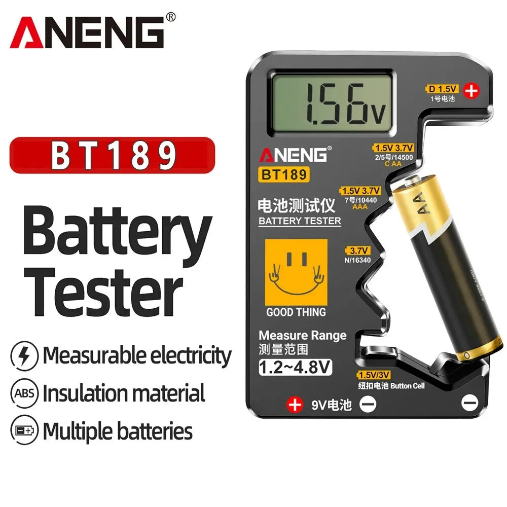 Quickly check your batteries with this universal button cell battery tester—compatible with 9V, N, D, C, AA, and AAA sizes, featuring an easy-to-read LCD display!