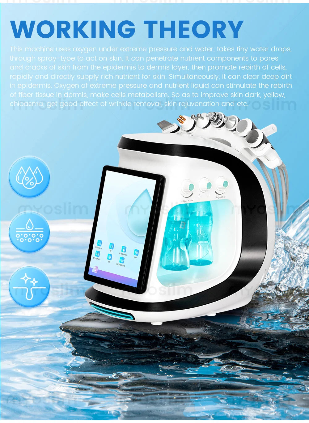 Transform your skincare routine with the 7-in-1 multifunctional beauty machine. Deeply cleanse the skin, remove acne, brighten and whiten, exfoliate, and combat the signs of aging for a revitalized and glowing complexion.