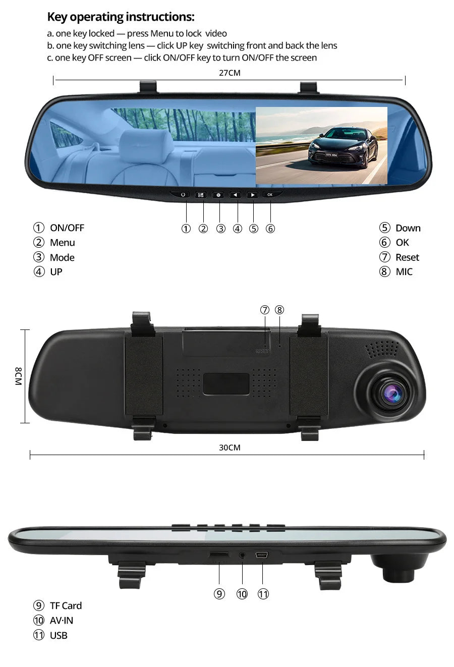 Dashcam 4.3 Inch Mirror FHD 1080P Camera Dual Lens DVR  Rearview Mirror Dash Camera Car Video Recorder Auto Black Box Car Dvr