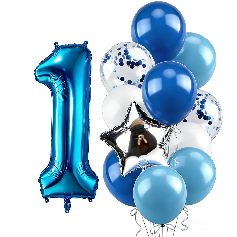 12pcs Blue 32inch Number Foil Balloon Star Confetti Latex Balloon Birthday Party Kids Adult Wedding Anniversary Globos Supplies