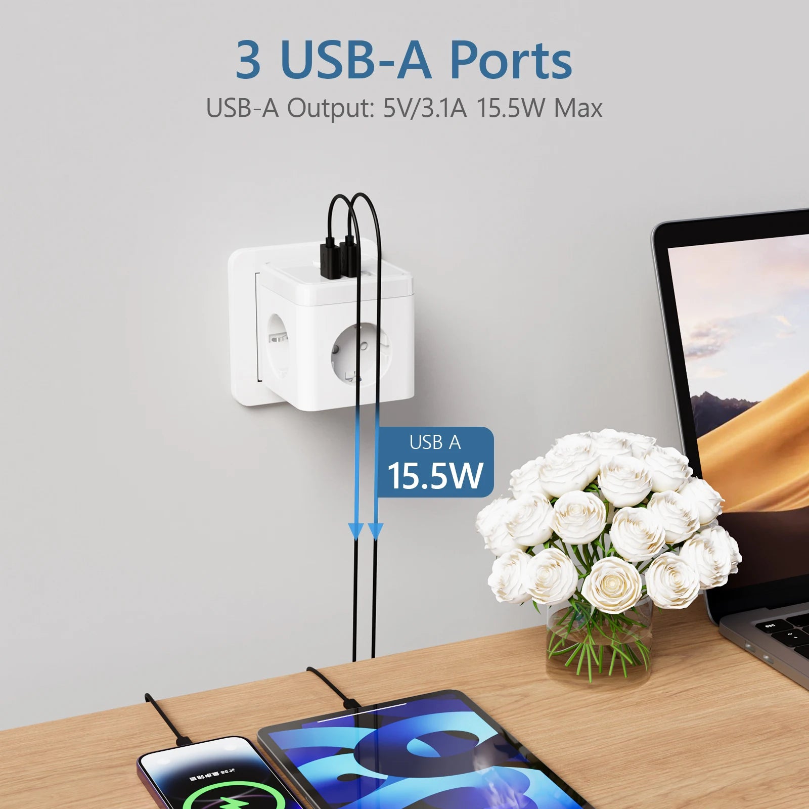 Wall Socket Extender with 3 AC Outlets 3 USB Ports 6-in-1 EU Plug Charger On/Off Electrical  Switch For Home Power Strip Socket