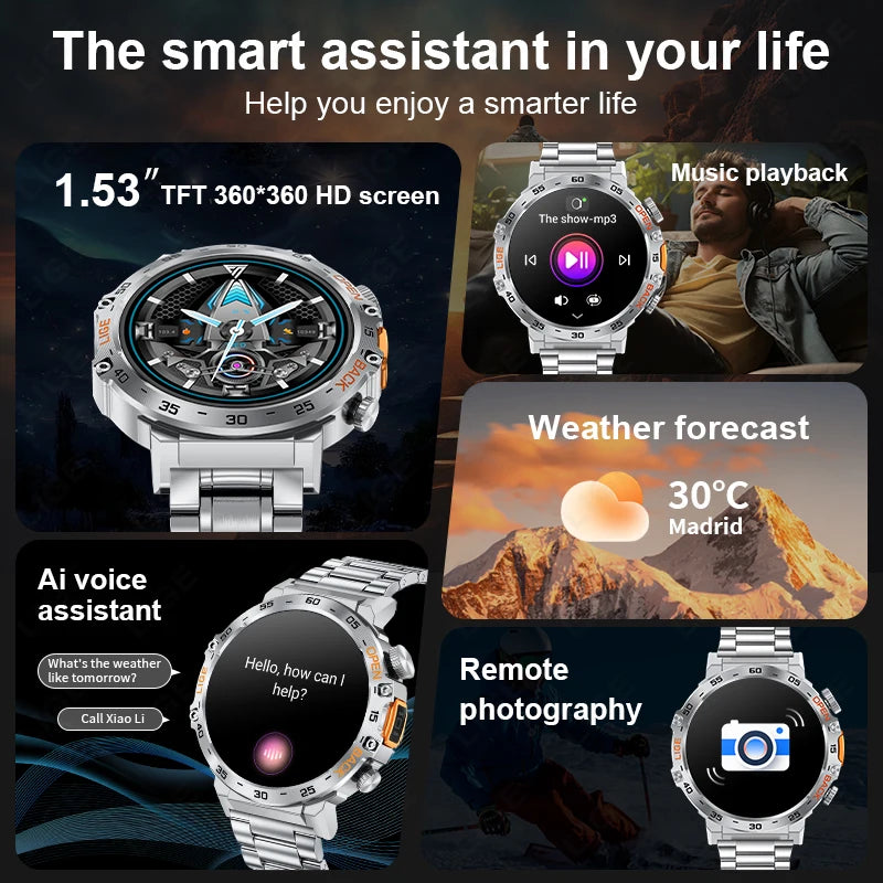 Stay active and connected with this men's smart watch featuring an HD screen, waterproof design, sports fitness tracking, and a handy flashlight—compatible with Android and iOS!