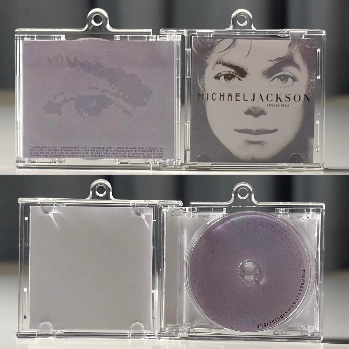 Classic Pop Michael Jackson MJ MINI Music CD NFC Keychain Play Song Thriller Album Bad Pendant Cosplay Key ring Acrylic Necklace