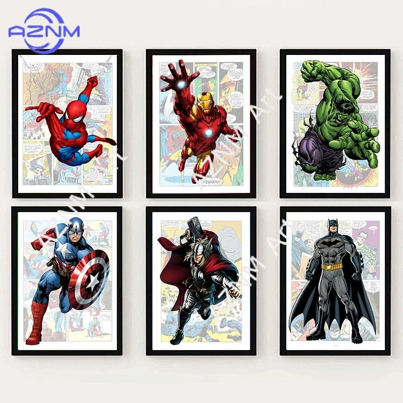 Comic Superhero Posters Set Canvas Painting Super Hero Prints Wall Art Picture Kids Room Decor