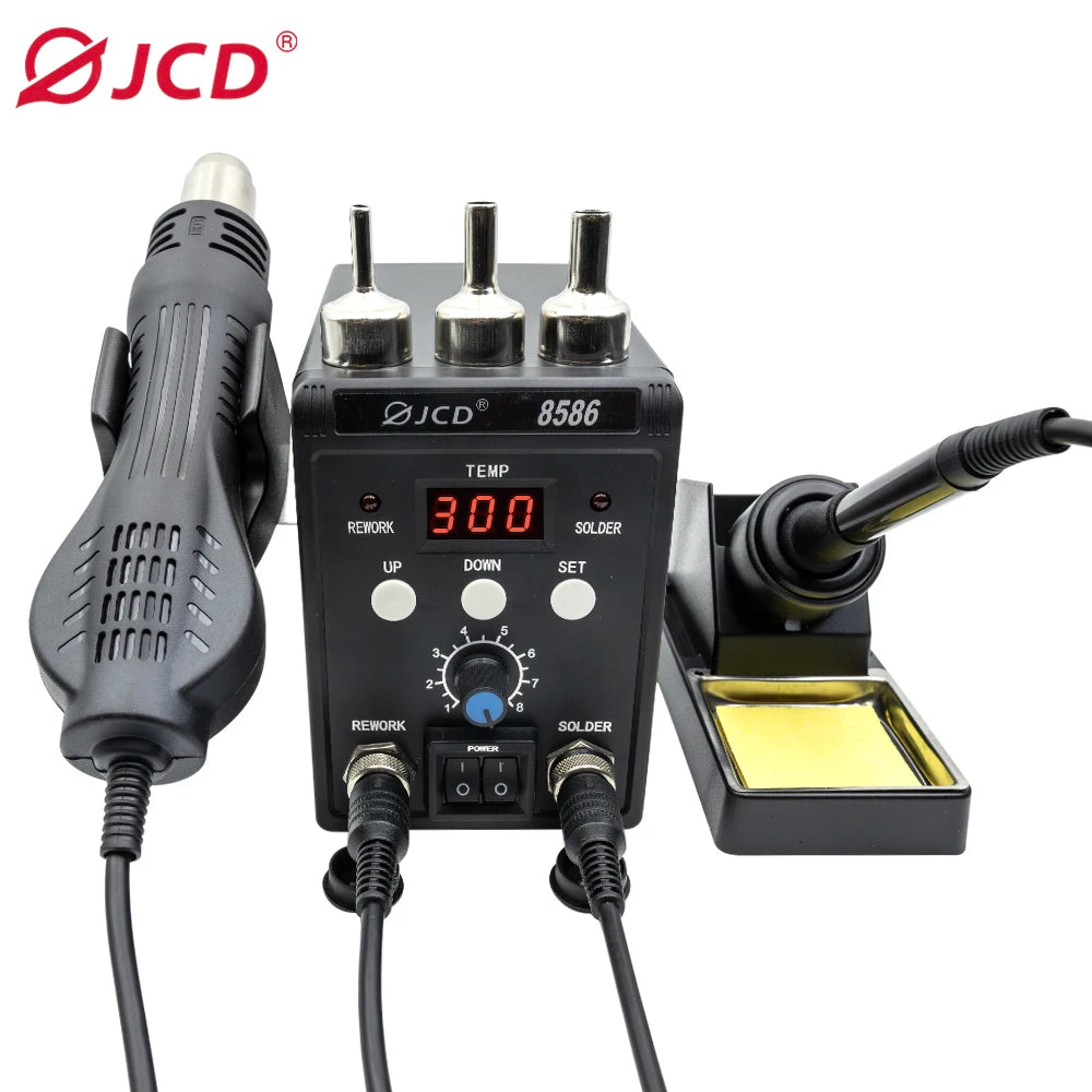 JCD Solder Station 8586 2-in-1 Electric Soldering Iron And Hot Air Gun Set for SMD Rework Desoldering Welding Machine Repair Tool Kit