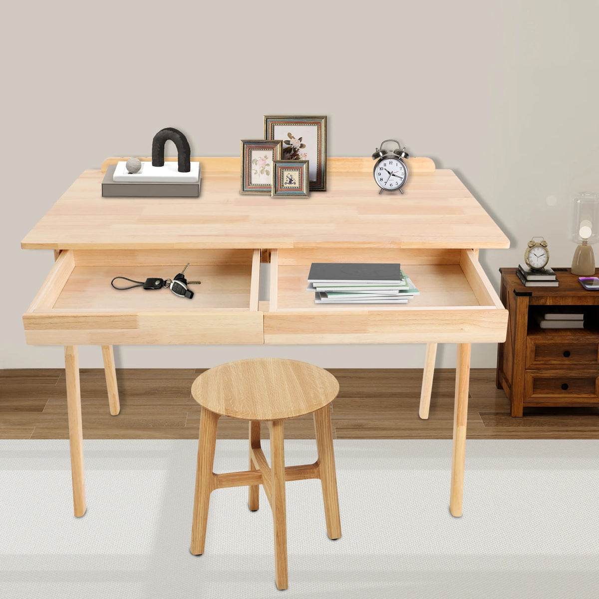 Floor Standing Desk with 2 Drawers Desk for Bedroom Writing Computer Desk