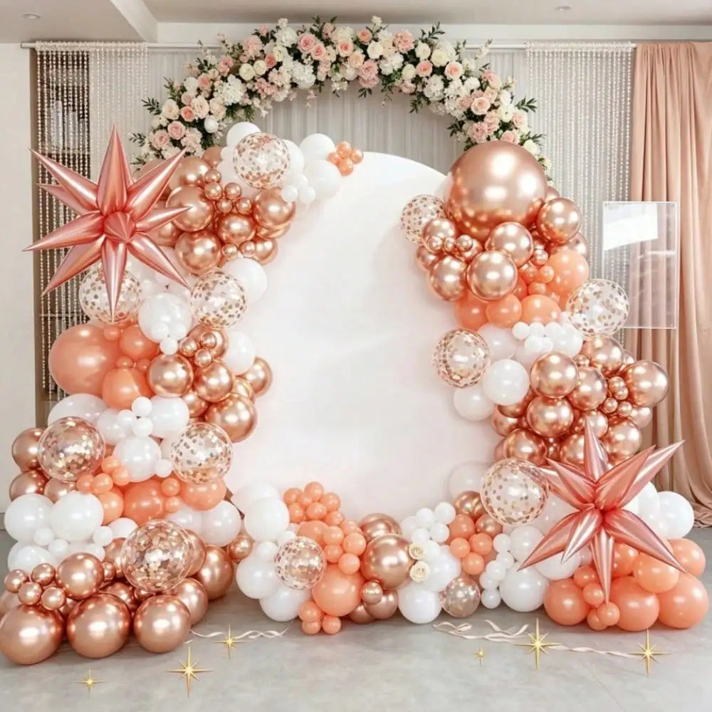 99pcs Rose Gold Orange White Balloon Garland Arch Kit, Star Foil Balloon & Gold Confetti Balloons, Boho Beach Wedding Bridal Shower Birthday Party Decor Supplies