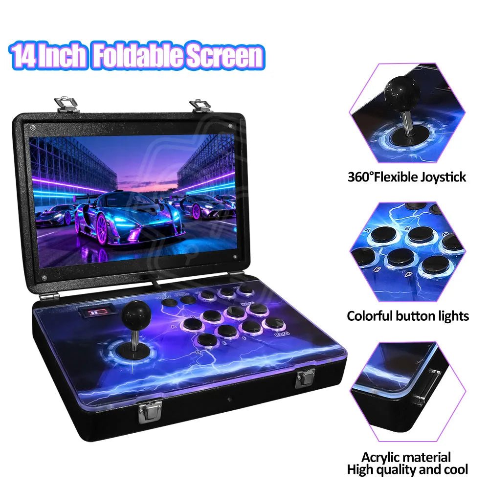 14 Inch Arcade Video Game Console, Folding Retro Rechargeable Pinball Game Console Box, Table Bartop Machine, 36000+ Games