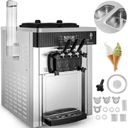 Sihao 2200W Ice Cream Machine 5.3-7.4Gal/H Soft Serve with LED Display Auto Clean 3 Flavors Sweet Cone Freezing Equipment
