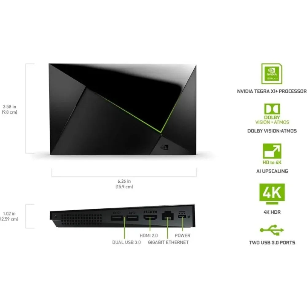 4K HDR Android TV Pro Streaming Media Player with Dolby Vision Atmos AI Upscaling GeForce NOW Google Assistant Alexa