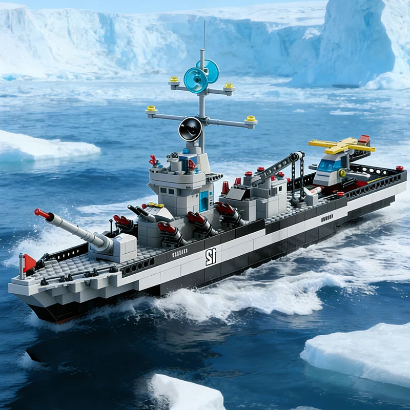 65.5CM 6 IN 1 Military Navy Ship Sets Building Blocks War Army Boat Plane Model Toys for Boys Bricks Toys Christmas Gifts