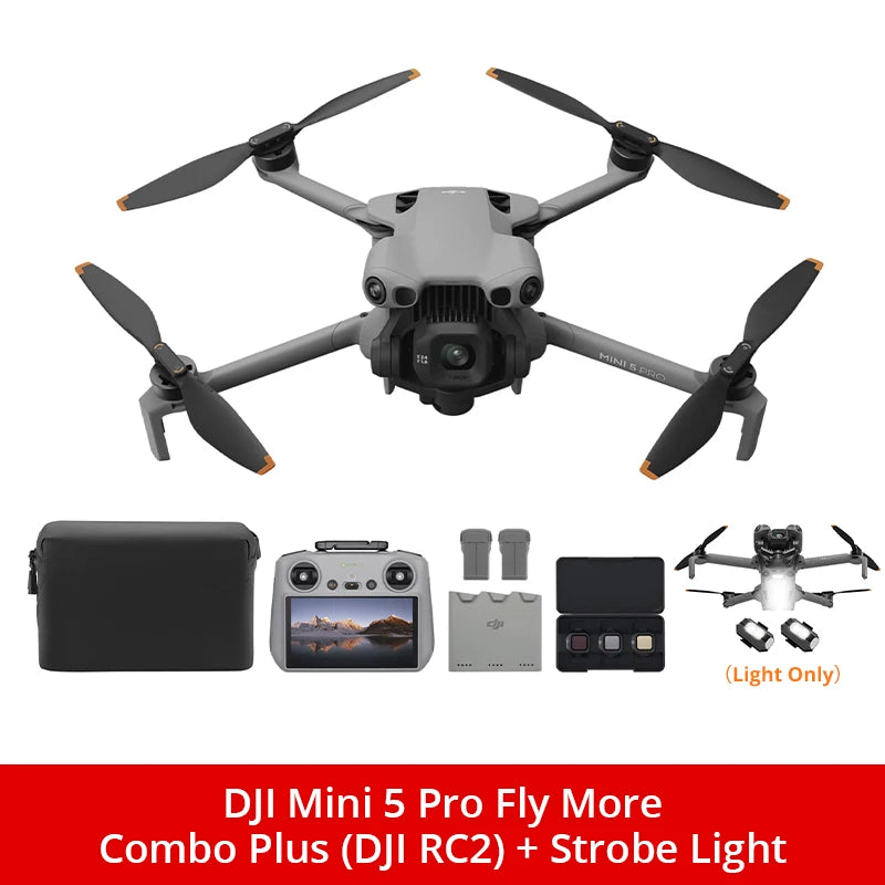DJI Mini 5 Pro Fly More Combo Plus FPV Drone With Camera Strobe Light & Charger & Cleaning Kit Mini Drones 4k Professional Omnidirectional Obstacle Sensing ActiveTrack