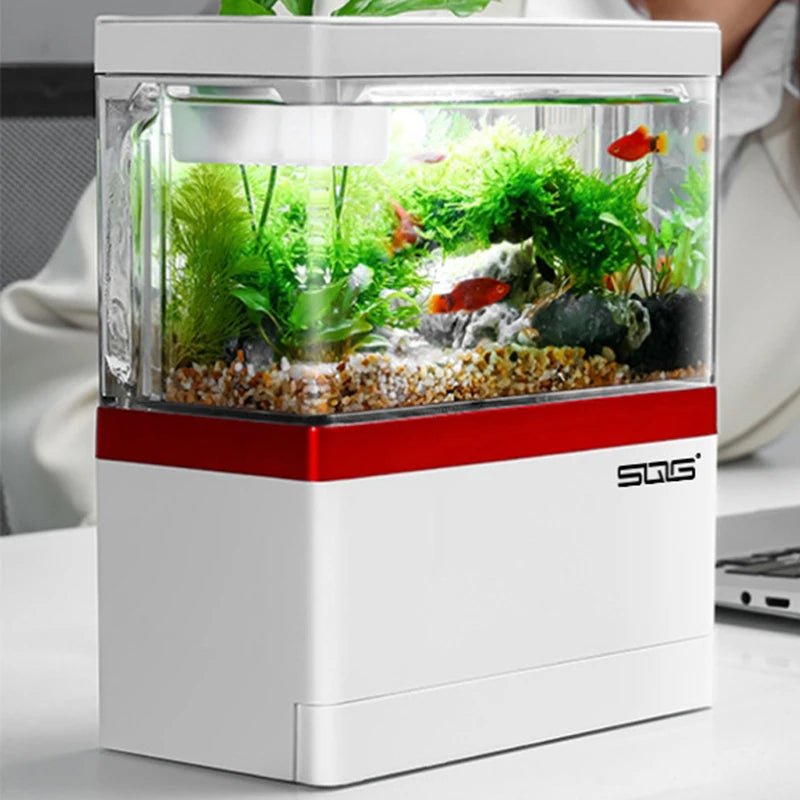 Mini Fish Tank Self-Circulating Fish Tank with Charging Filter Desktop Living Room Household Water Free Ecological Aquarium