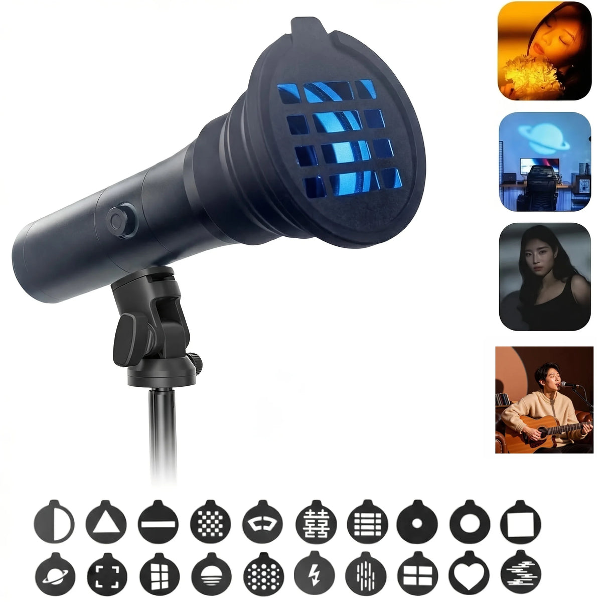 RGB Photography Flashlight - 7500mAh 4 Color Portable LED Video Spotlight with 20 Patterned Light Filters, Handheld Zoomable Fill Light for Video Recording, Photo, Sunset, Content Creation
