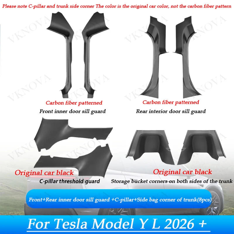 Front Rear Door Sill Guards For Tesla ModelYL/Y Juniper2025 ABS Inner Protector Cover Plate Trim Anti-Dirty Bumper Welcome Pedal