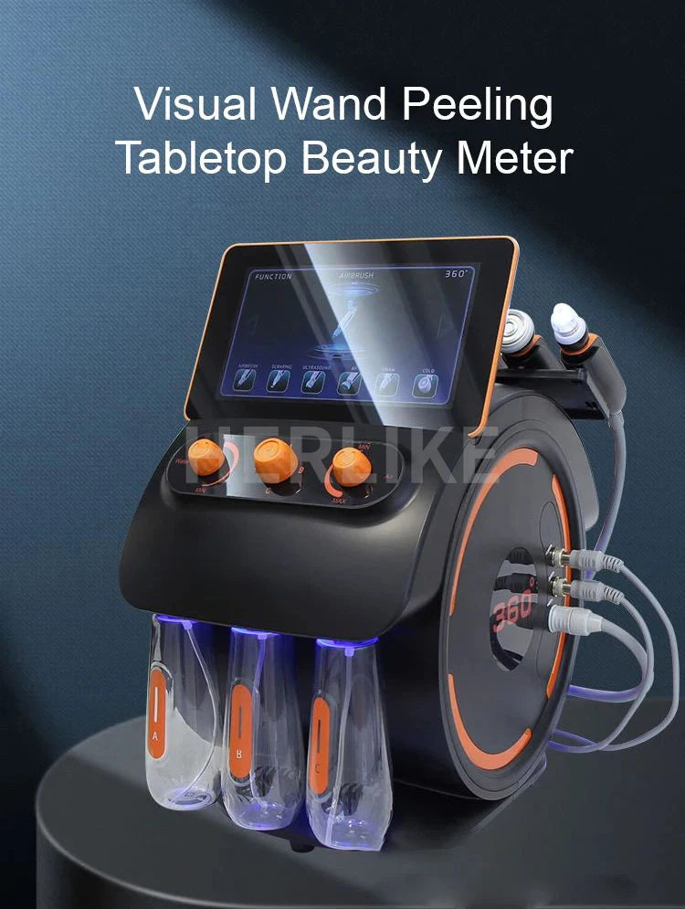 Experience professional skincare with this portable 6-in-1 H2O2 small bubble oxygen facial machine. Improve skin hydration, exfoliate with microdermabrasion, and promote a fresh, glowing complexion with this versatile device!