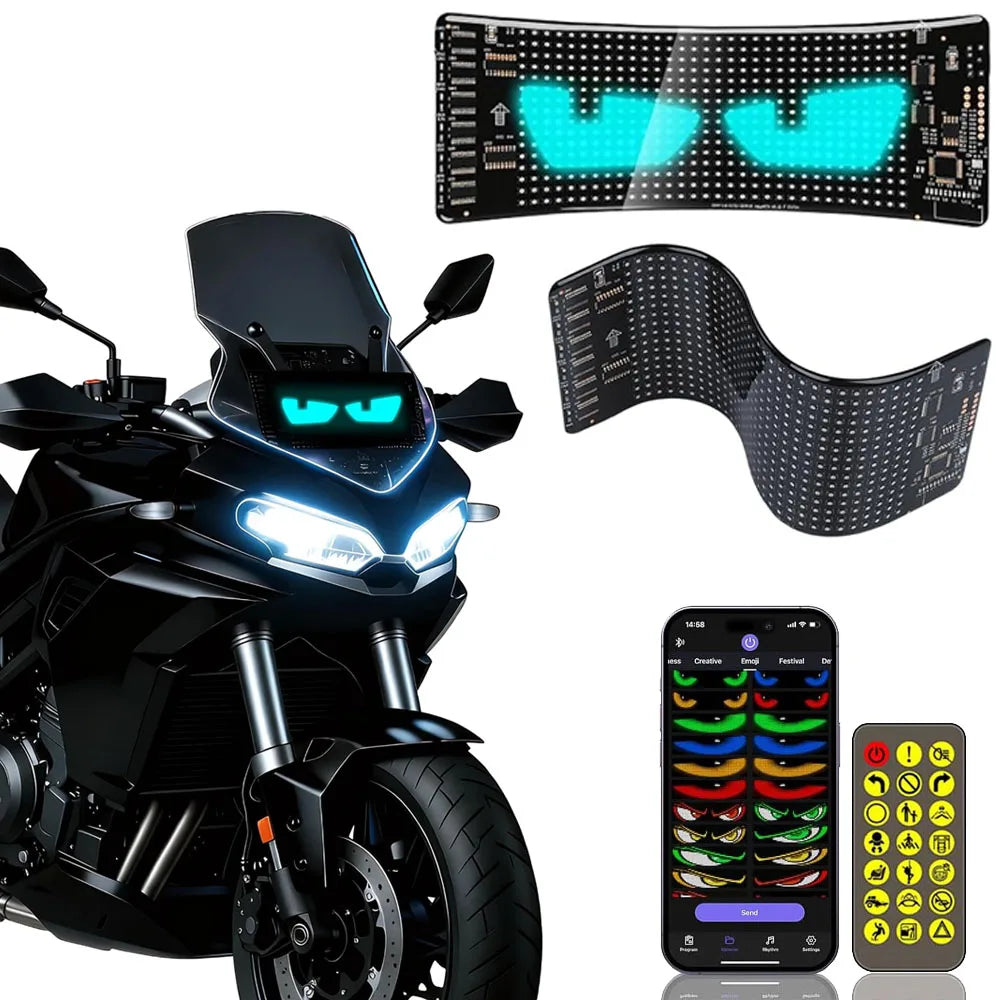 16*32 LED Devil Eye Lights for Motorcycle Windshield,Programmable Matrix Pixel Panel with App/Remote Control for Motorcycle