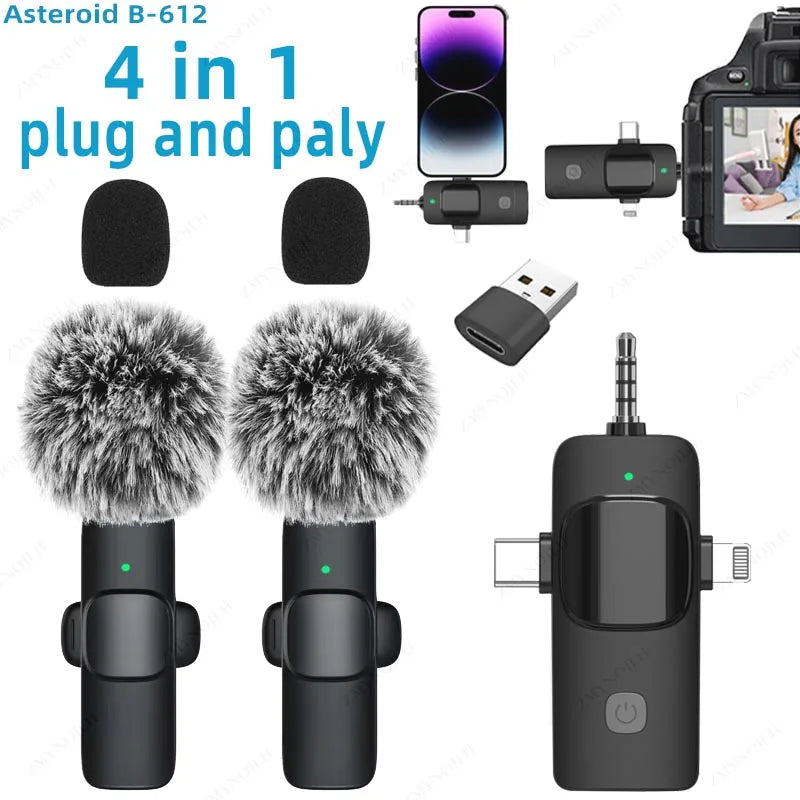 Capture crystal-clear audio on the go with this professional 4-in-1 wireless lavalier microphone—compatible with iPhone and Android devices for versatile, high-quality recording!