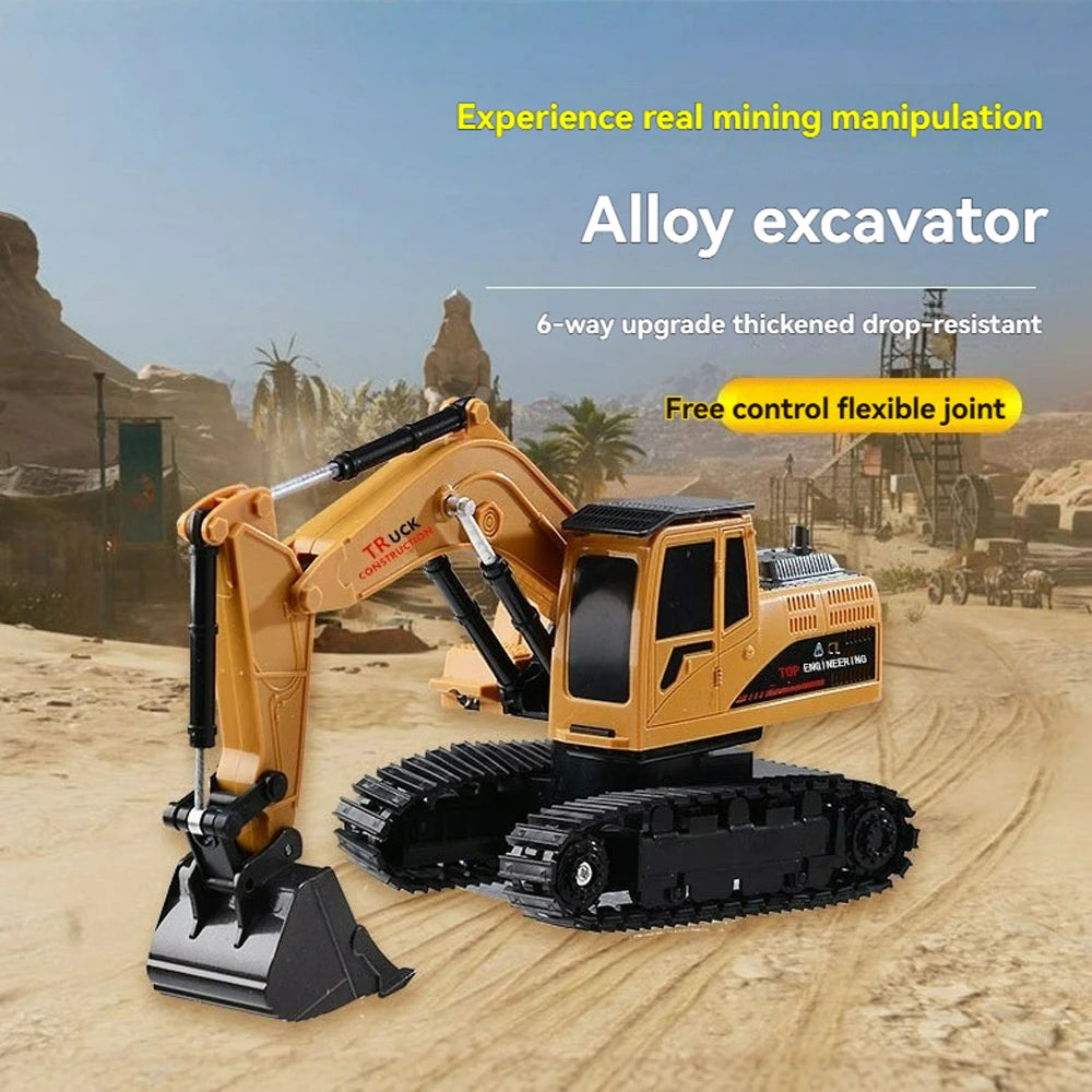 Children's Alloy Remote Control Excavator Toy Remote Control Excavator 6-Channel Electric Engineering Vehicle Toy Christmas Gift