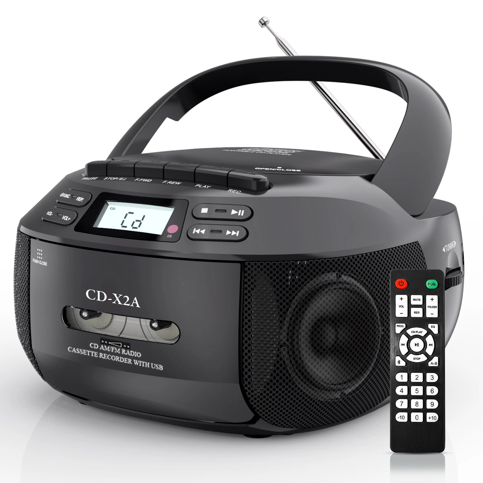 CD cassette player recorder with USB/MP3 and radios,portable cd tape boombox with remote control,AC DC power