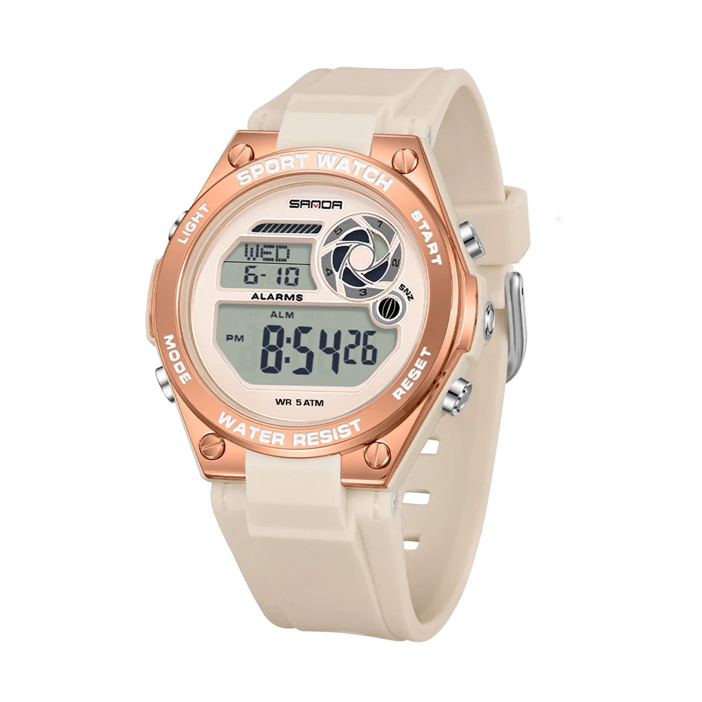 SANDA Durable Ladies Sports Luxury Brand Wristwatch Women TPU Strap Luminous Waterproof Week Date Digital Casual Watch