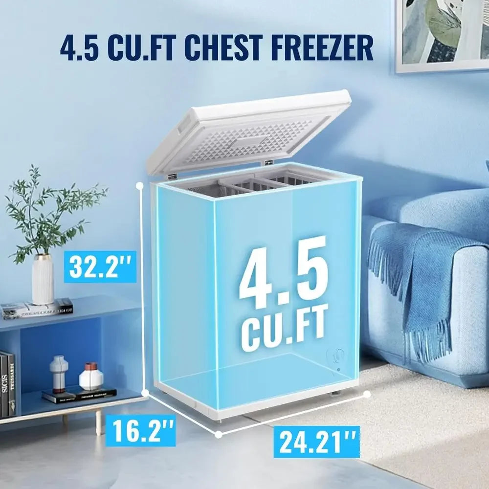 Wheeled Deep Freezer with Top Open Door, 2 Removable Baskets, 7 cu. ft. Capacity, White for Kitchen Storage