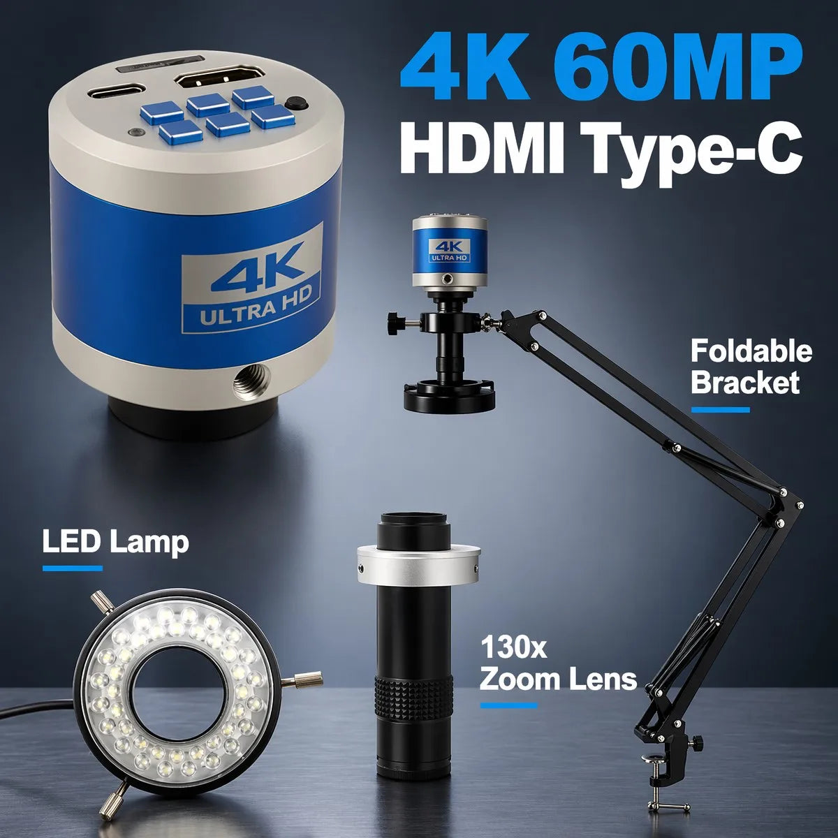 1080P 4K Digital Microscope Full HD Industrial Microscope C-Mount DigitalCamera PCB Welding Mobile Phone Repair Stand Microscope