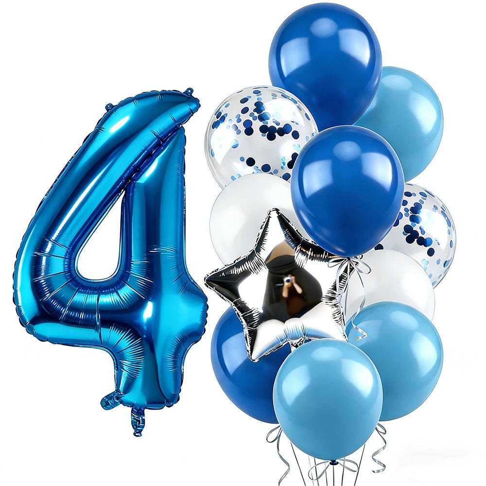 12pcs Blue 32inch Number Foil Balloon Star Confetti Latex Balloon Birthday Party Kids Adult Wedding Anniversary Globos Supplies