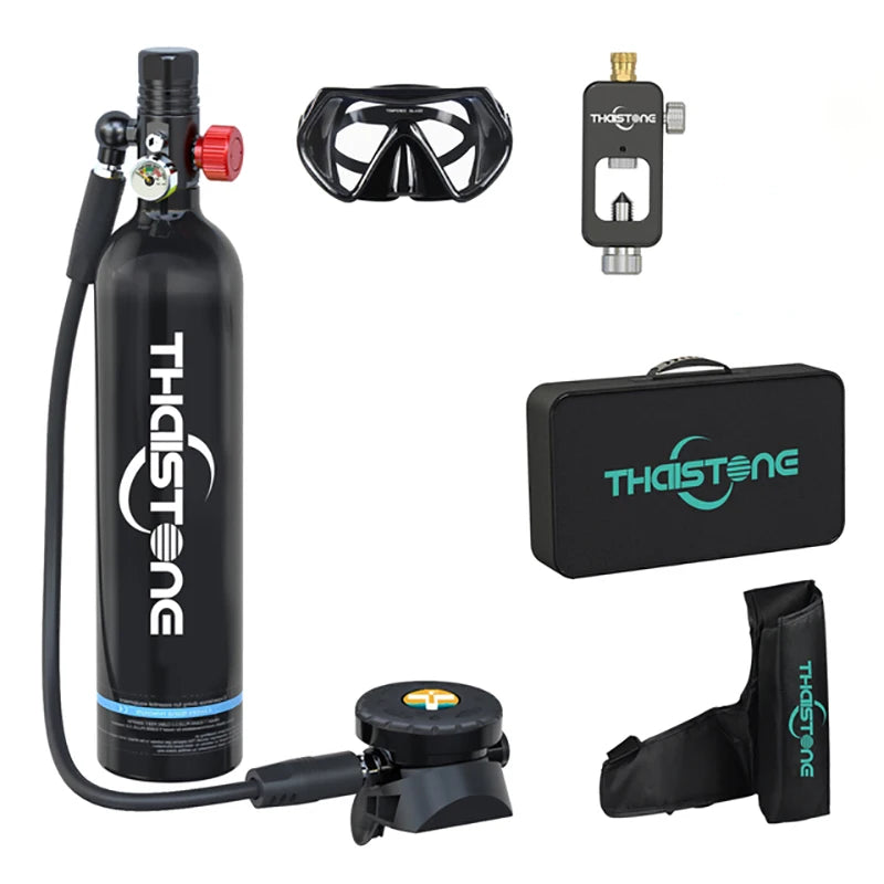 THAISTONE-1L Portable Scuba Diving Tank Underwater Oxygen Cylinder Professional Diving Equipment with Adapter, 15-25 Minutes