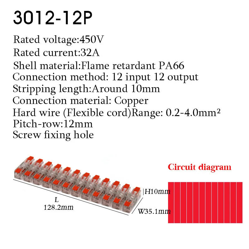Make wiring a breeze with this compact LED wire connector terminal—quick press type, 2-12 pin screw fixing, and easy push-in design for fast electrical docking!