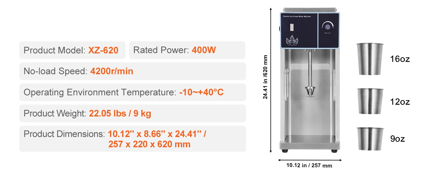 SucceBuy Ice Cream Blender High-Speed Ice Cream Maker Mixer Stir Machine Speed Adjustment Stainless Steel Ice Cream Shaker