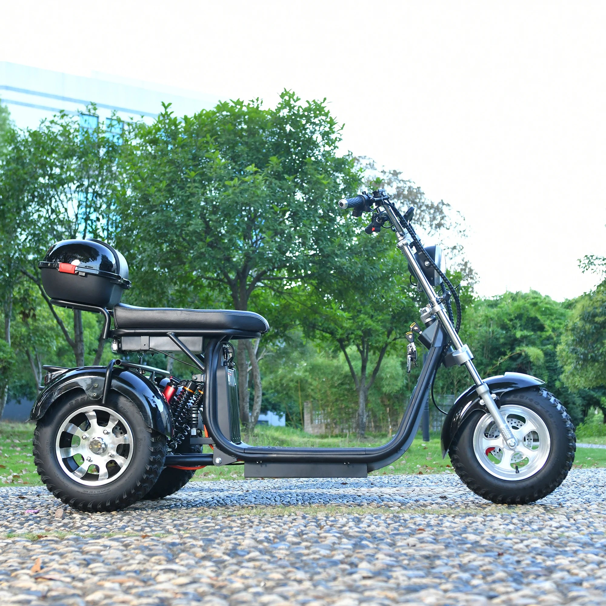 3-wheel electric scooter: 3000W motor, 40KM/H speed, 200KG load, 18" fat tires.