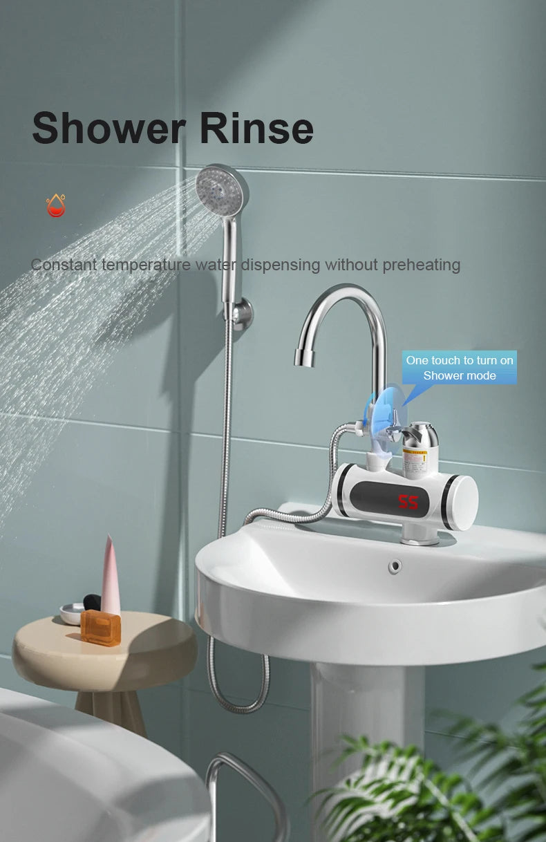 DMWD Electric Instant Hot Water Faucet Water heater Fast heating with LED Temperature Display Tankless Tap For Kitchen shower EU