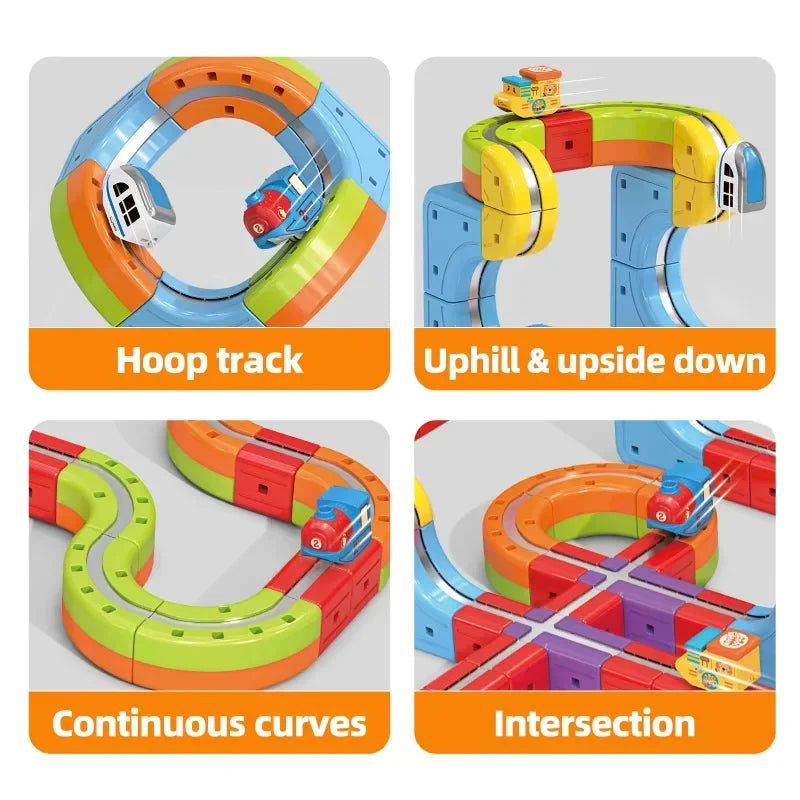 Magic Electronic Train Rail Cube Toys for Kids DIY Assembly Railway Track Car Building Block Set Educational Toy Christmas Gifts
