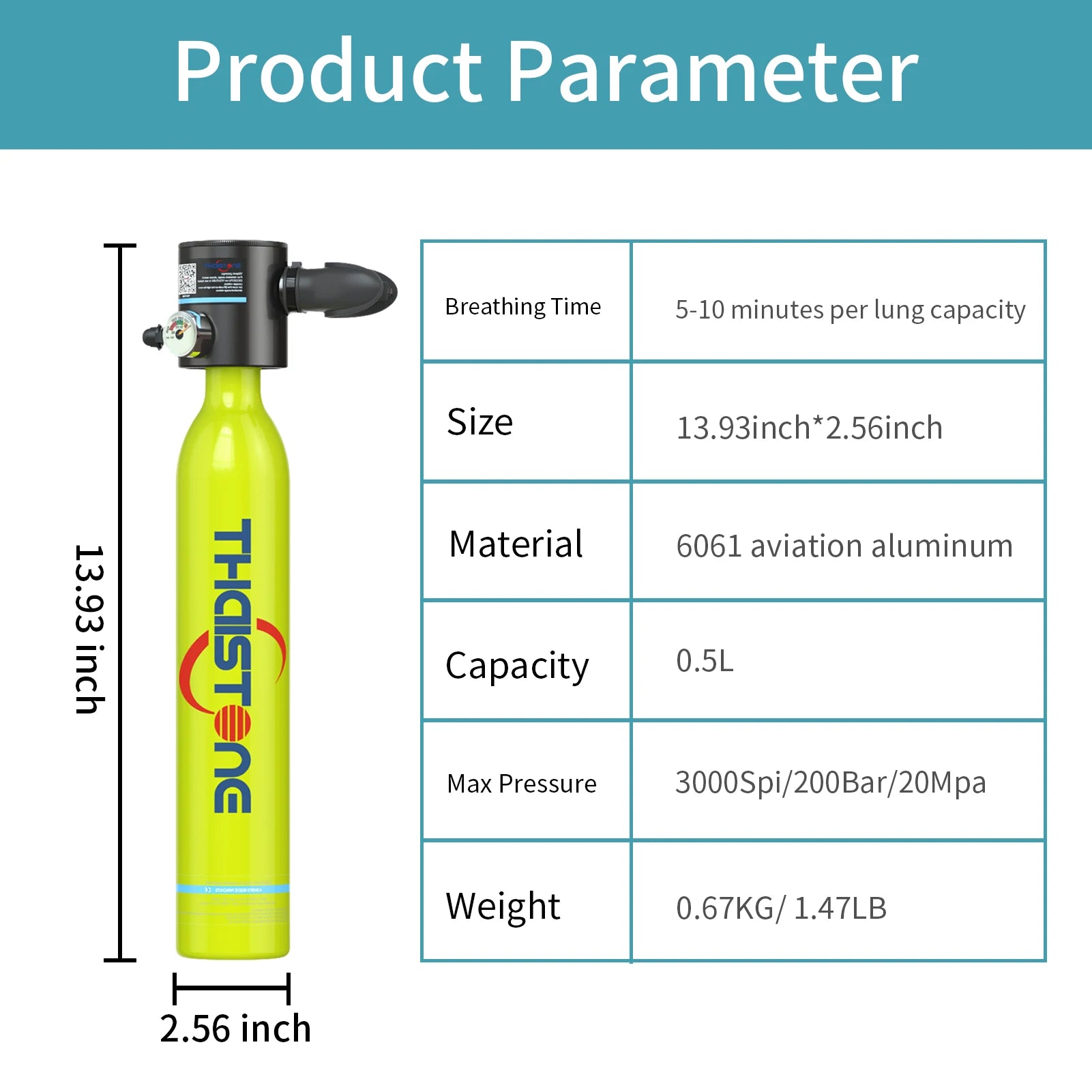 THAIITONEE-0.5L Mini Scuba Diving Tank, Backup Air Cylinder Emergency Rescue Pony Bottle