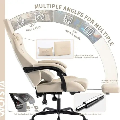 Gaming Chair with Footrest Ergonomic Computer Chair Massage Lumbar Cushion, Racing Video Game Chair Adjustable Rocker